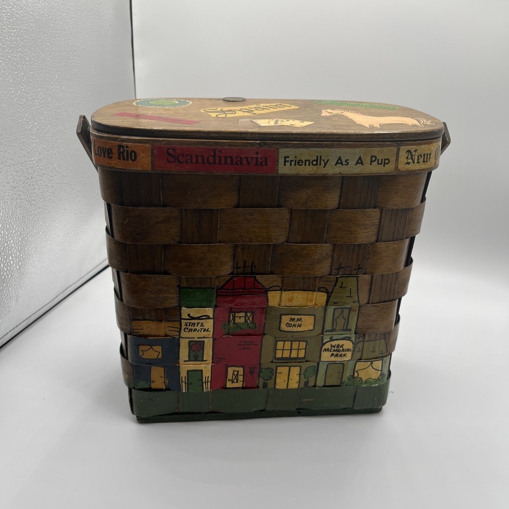 Vintage Caro-Nan‎ Hand Painted Woven Basket  1960's  Little Rock, AR